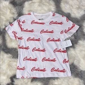 White t shirt with the word caliente in red!